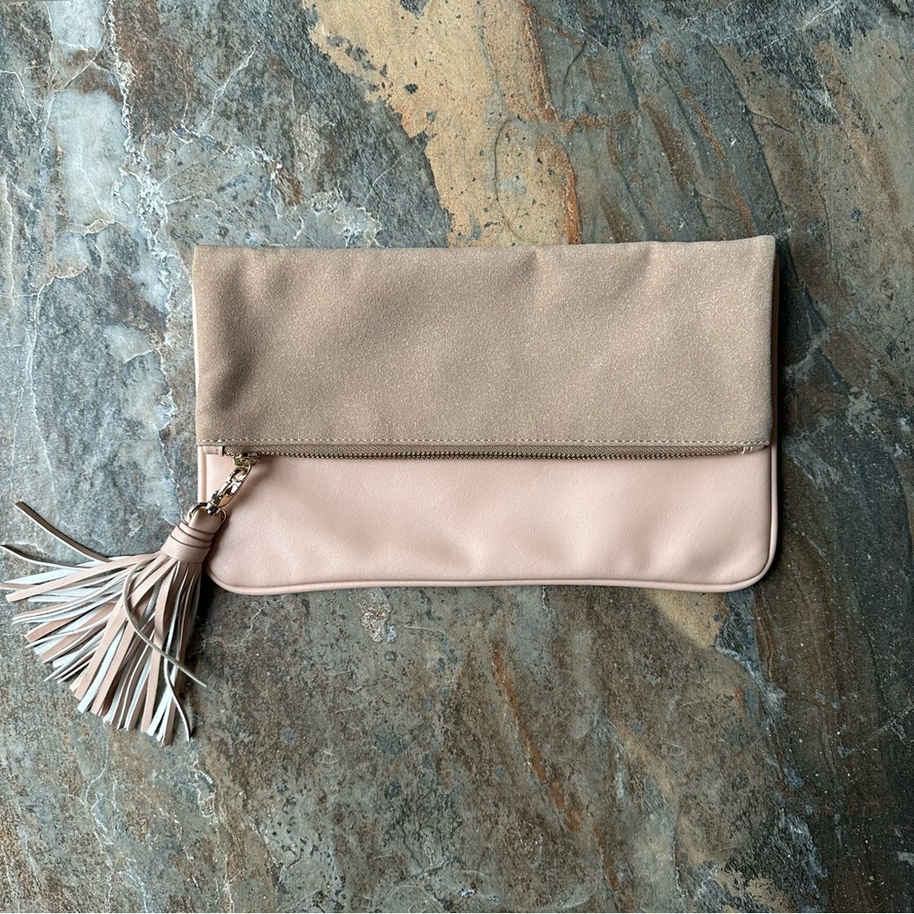 Who What Wear Folding Clutch Blush Pink with Tassel Magnetic Small Rectangle